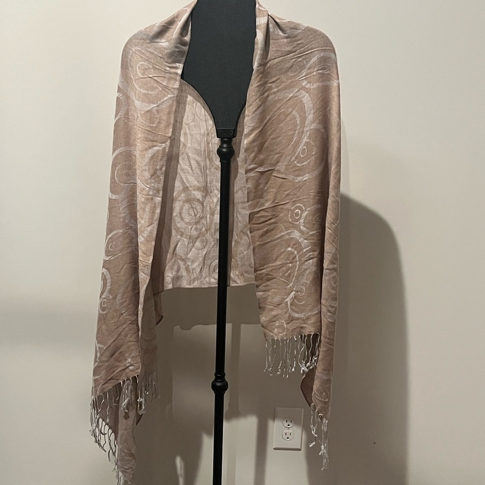 Beige Floral Patterned Shawl